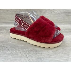 Koolaburra by UGG Fuzz’n II Women's Sandal Slide Slipper Faux Fur US 7 Red Shoes